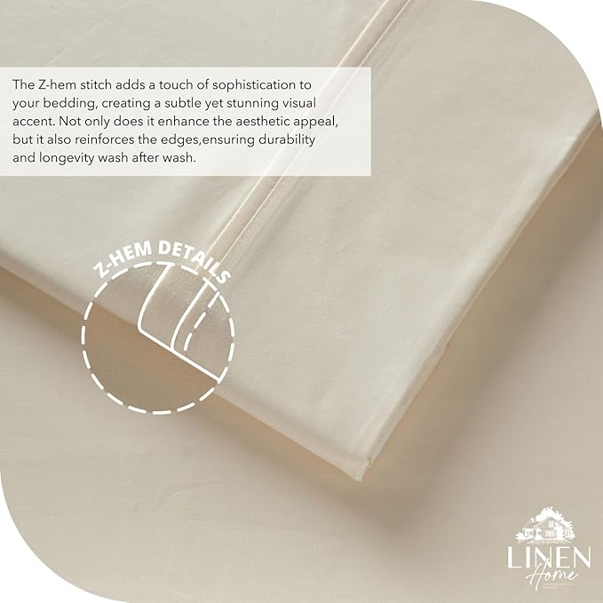 Linen Home 6 Piece King Size Cotton Sheet Set, 100% Cotton Percale, 4 Pillowcases, Deep Pocket with All Around Elastic Sheet, Crisp Breathable Bedding, Hotel Luxury, Long-Staple Combed Cotton, Ivory