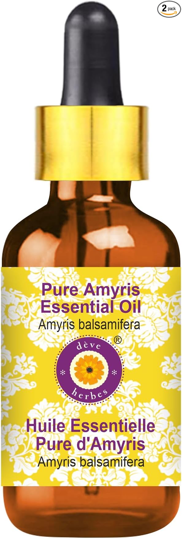 Deve Herbes Pure Amyris Essential Oil (Amyris balsamifera) with Glass Dropper Steam Distilled 10ml (0.33 oz)