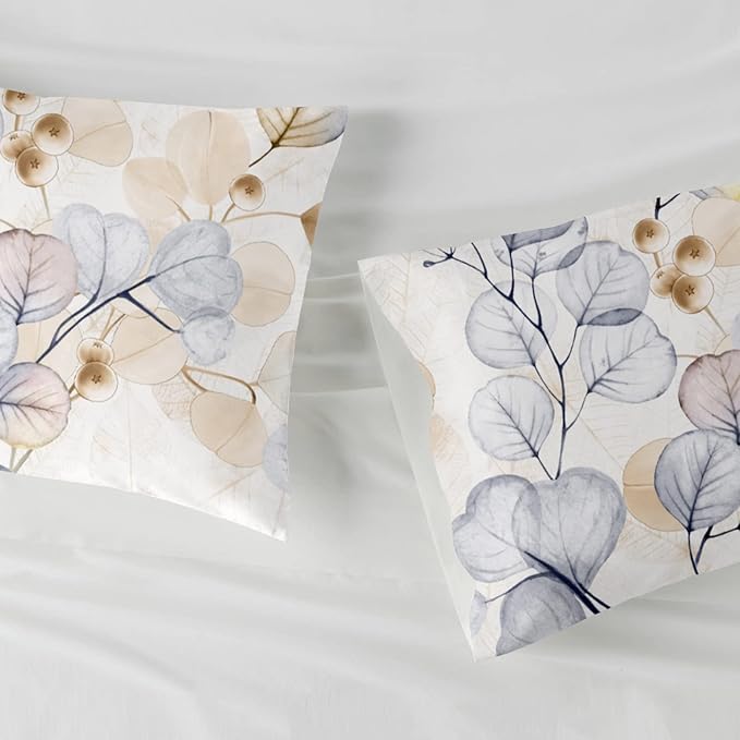 YIYEA Pillow Cases Queen Size Set of 2, Ultra Soft Double Brushed Microfiber Pillowcases Queen, Floral Bed Pillow Covers, Fade Resistant, Easy Slip-On (20"x30")