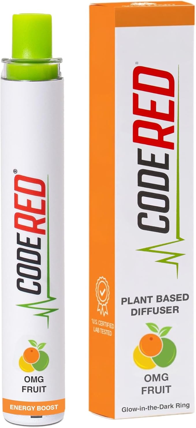 Code Red V-Aid OMG Fruit Herbal Diffuser - Energy Boost Blend Stick with Ginseng, Guarana & Ginkgo Biloba - Plant-Based, Pocket-Sized Reset Ritual - Glow-in-the-Dark Ring - U.S. Lab Tested - 1 Count