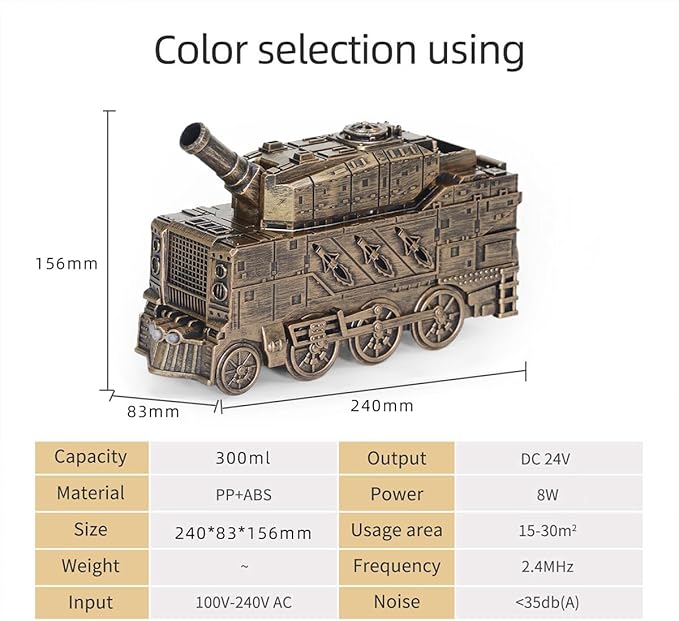 Train Shaped Essential Oil Diffuser, 300ml Vintage Steam Train Aromatherapy Essential Oil Diffuser Humidifier with Dual-Color LED Light, 2 Mist Modes and Auto Shut-Off, for Bedroom