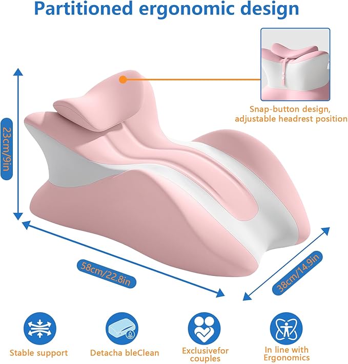 Memory Foam Wedge Pillow, Ergonomic Contoured Intimacy Couples Pillow, 27° Angled Neck Support Pillow Back Support Cushion, Multi-Functional Bed Position Pillow with Removable Cover Pink