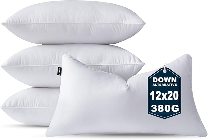 12 x 20 Pillow Insert Set of 4 Down Alternative Throw Pillow Inserts Small Lumbar Decorative Pillow White Rectangle Pillows Stuffing for Living Room Couch Bed Sofa Interior Cushions