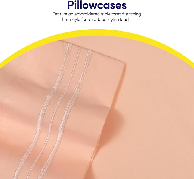 1500 Supreme Collection Twin Sheet Sets Peach - 3 Piece Bed Sheets and Pillowcase Set for Twin Mattress - Extra Soft, Elastic Corner Straps, Deep Pocket Sheets, Twin Peach
