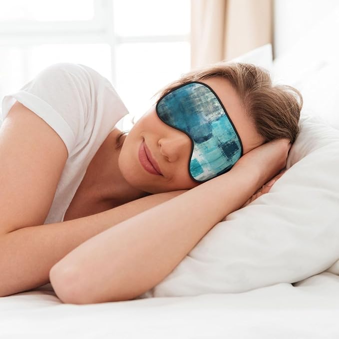 Turquoise and Grey Art Silk Sleep Mask, Adjustable, Breathable, Skin Friendly, 4" x 8", Tie Closure