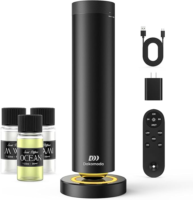 Waterless Scent Diffuser Kit with Lights -Max 2000 Sq Ft Coverage, Essential Oil Diffuser for Home,Hotels,Offices,Spas,Aromatherapy Diffuser Large Room, Included 106ml Scent Oils, Black, 10.6In