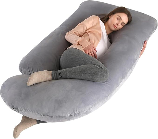 ALLOPERA Pregnancy Pillow, Full Body Maternity Pillow 57 inch, with Removable Washable Cover - Sleep Support for Legs, Back, Neck, Shoulder, HIPS, Belly for Pregnent Women, Velvet Cover(Grey)