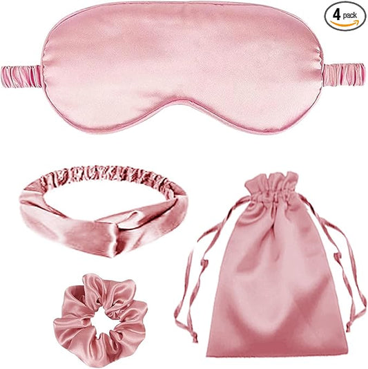 4Pcs Silk Sleep Masks Satin Eye Mask Silky Eyes Cover Blindfold Eyeshade Headband Scrunchies Pouch Bags Bridesmaid Gifts
