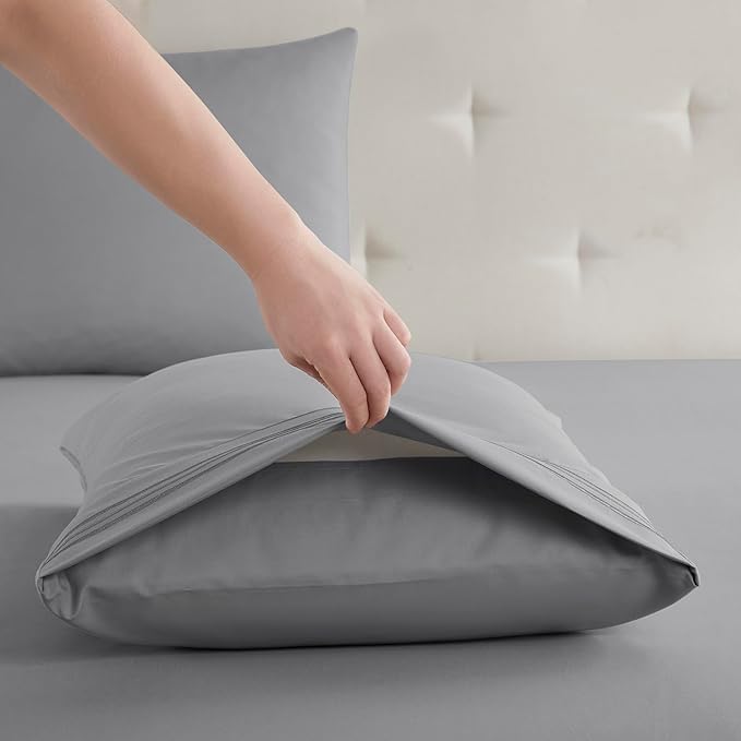 Clara Clark Bed Sheets, Premier 1800 Series Bed Sheet Set, Deep Pocket, Wrinkle, Fade, Stain Resistant, Luxury Soft Bedding Sheets & Pillowcases, Full, Frost Grey