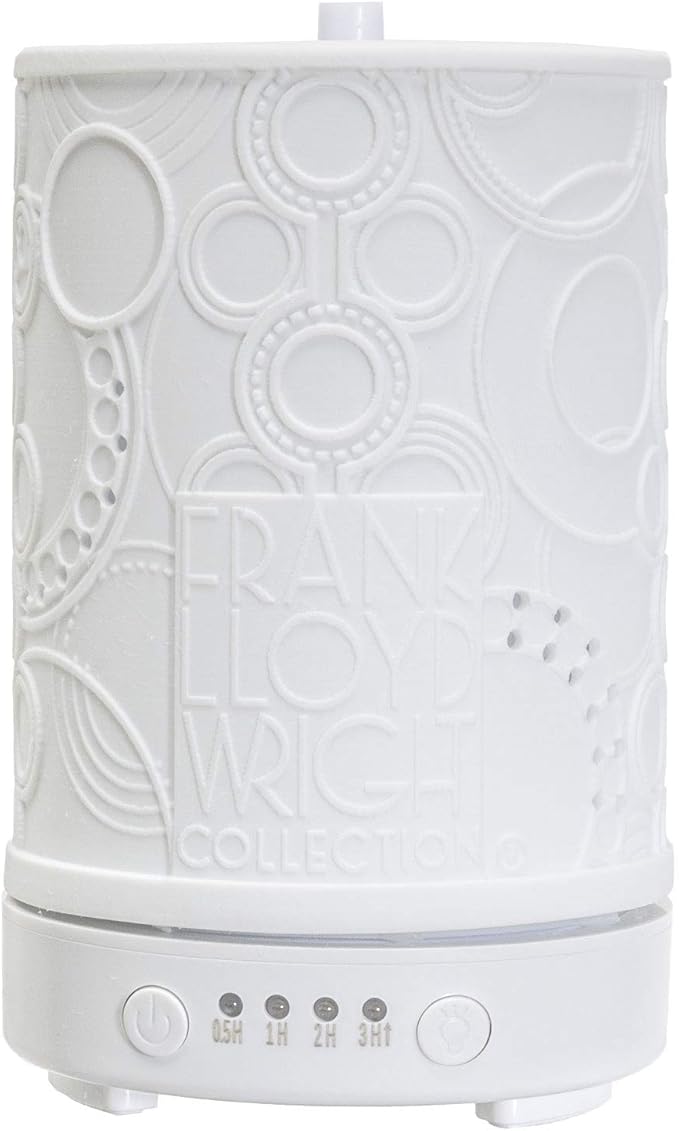 Frank Lloyd Wright Collection Design Inspired Porcelain Aroma Diffusers for Essential Oils 4 Timer Color Changing LED Night Light Auto Off (OYA Carving)