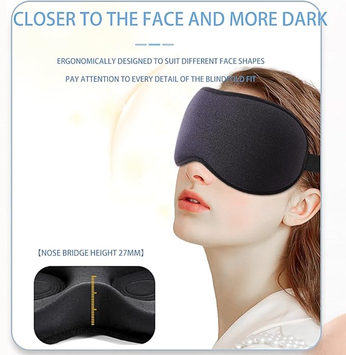Sleep Eye Mask for Women Men Side Sleepers, Zero Eye Pressure 3D Contoured Sleeping Mask, 99.9% Light Blocking Night Blindfold, Soft Eye Shade Cover for Travel, Naps, Meditation, Black