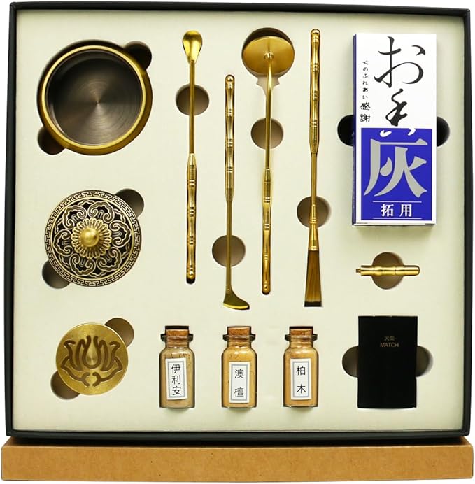 Incense Burner Kit, Charcoal Incense Burner & Incense Powder Burner for DIY Incense Making Kit, Home Fragrance Holder for Aromatherapy, Meditation, Yoga(Brass Ruyi GAI Cover)