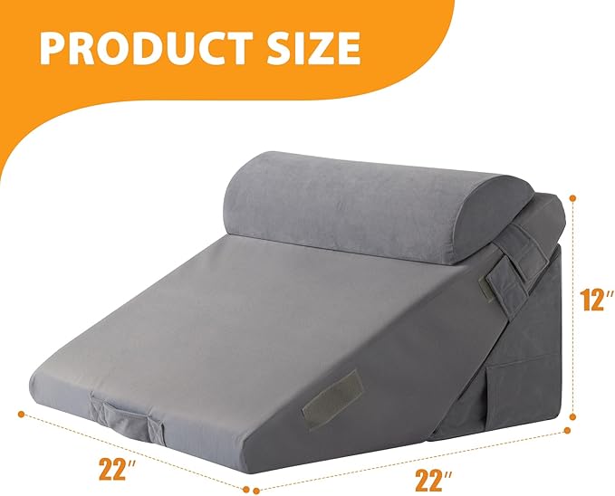 Ruqmuis 3PCS Wedge Pillow Set for After Surgery, Adjustable 9&12 Inch Bed Wedge Pillow for Sleeping, Incline Pillow Wedge for Headboard, Post Surgery, Acid Reflux, Neck&Back Support, Velvet