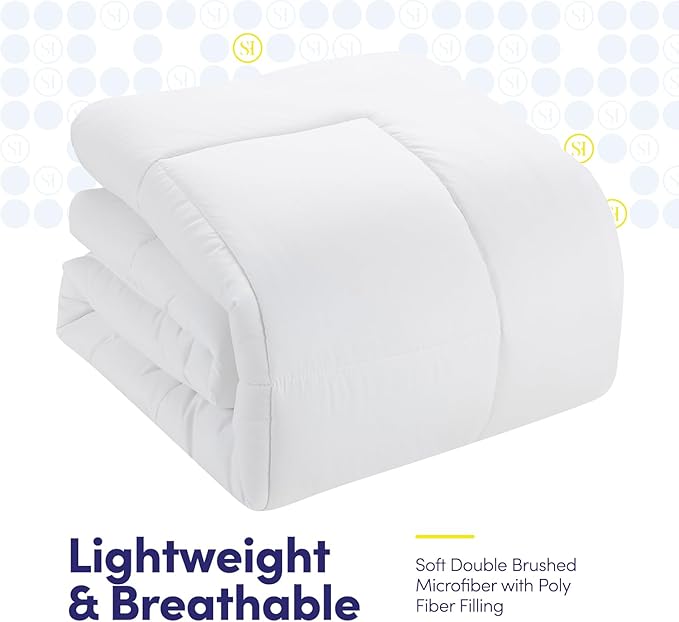 RV Short Queen Comforter Set for RV Camper - Comforter Set with Fitted & Flat Sheet, 4 Pillowcases - Tailored for RV Short Queen Beds - Cozy Essentials for Your RV Bedroom, White