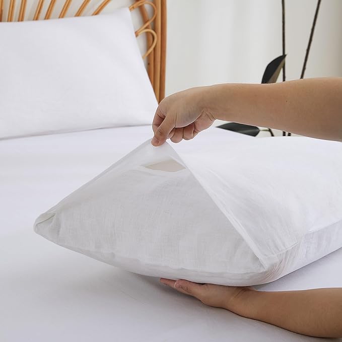 100% French Linen Pillowcase Set of 2, Breathable Envelope Closure Soft Linen Pillow Cover,Soft Luxury Hotel & Home Use, Mothers Day Mom Gift