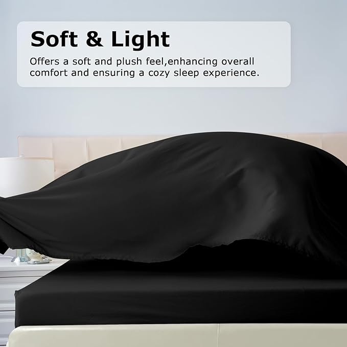 Twin Size Bed Sheet Set - 3 Piece Soft Microfiber Sheets with Deep Pockets, Cooling Technology, and Wrinkle-Free Pillowcase. Hotel-Quality, Durable Bedding, Black
