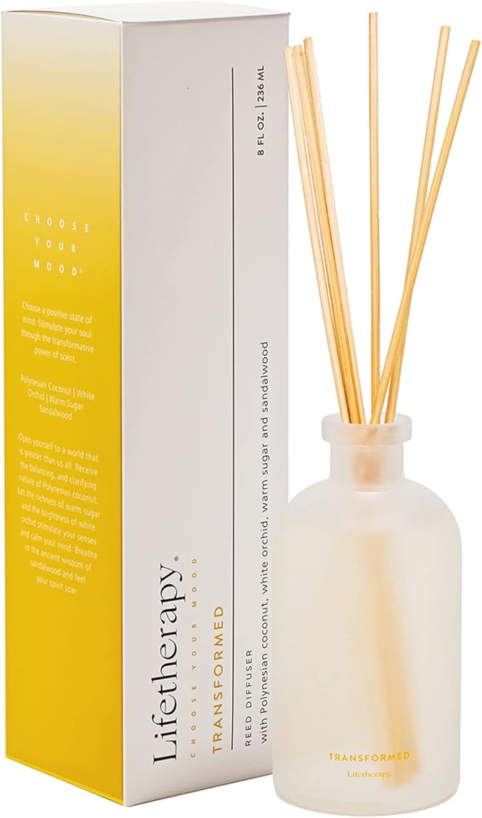 Lifetherapy Transformed Reed Diffuser, 8 oz - Inspiring Fragrance Scent, Natural Essential Oils, Ideal for Home or Office