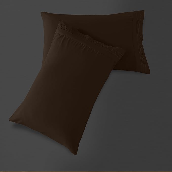 Mocassi 2-Piece Premium King Pillowcase Set 1800 Series Hotel Quality Microfiber - Soft and Breathable with 3-Line Embroidery Wrinkle and Stain Resistant, Easy Care, 20" x 40", Brown