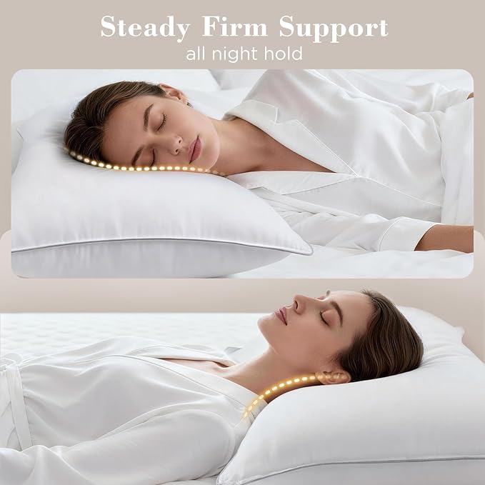viewstar Bed Pillows Queen Size Set of 2, Hotel Collection, Down Alternative Pillow for Back, Stomach or Side Sleepers, Double Stitch White-Firm