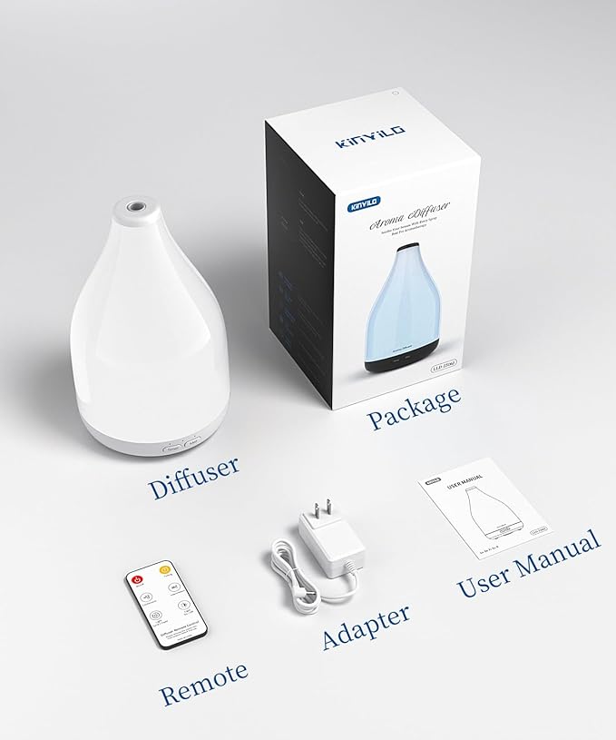 Essential Oil Diffuser for Large Room, Modern Stylish Aroma Diffusers Home Decoration, 12 Hours Cool Mist Ultrasonic Humidifier, Colorful Ambient Light & 1-3-6H Timer Off, White