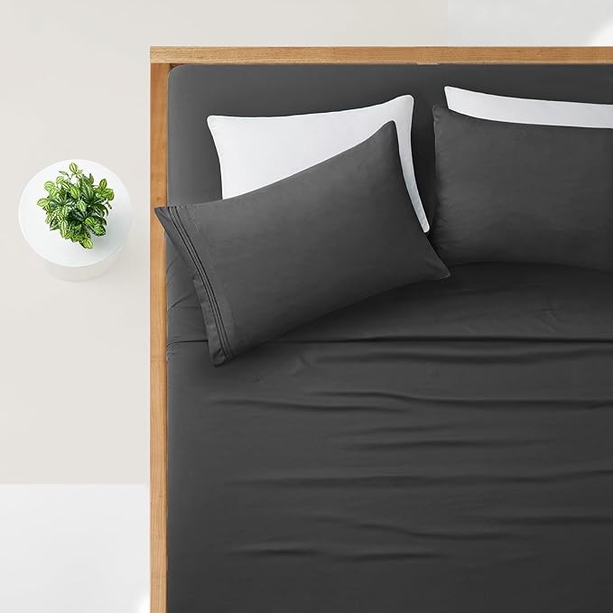 Manyshofu Extra Deep Pocket King Size Sheets - Hotel Luxury 1800 Thread Count Sheets & Pillowcases - Microfiber Bed Set up to 24" Mattress - Charcoal Grey Bed Sheets 18-24 Inch Deep Pockets - 4 Piece