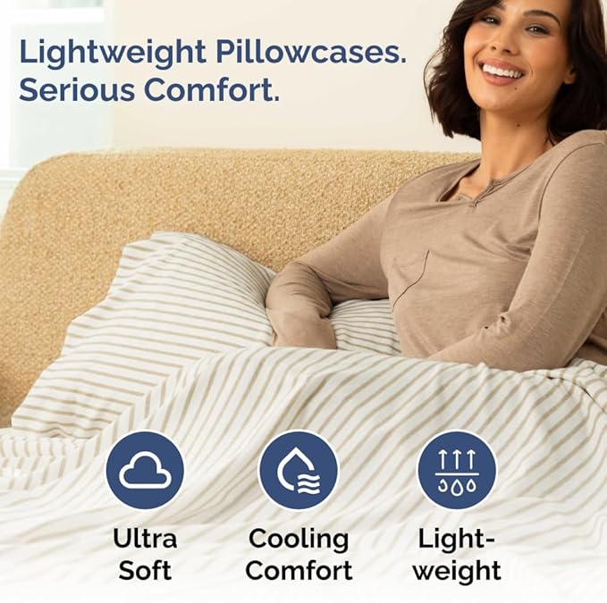 Body Pillowcases Set of 2-20x54 Long Body Pillow Case - Soft Body Pillow Cover for Sleeping & Side Sleepers - Comfy, Wrinkle & Fade Free - Machine Washable w/Envelope Enclosure Beige Stripes 2