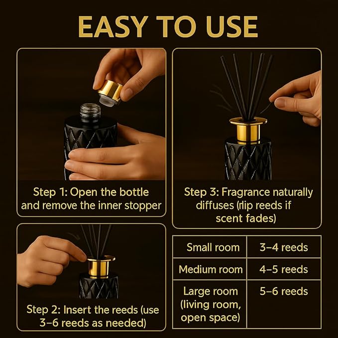 Aurora Mist Reed Diffuser Set, 150ml Luxury Black Glass Bottle with Sticks, Long Lasting Home Fragrance for Bedroom, Living Room, Office, Spa – Elegant Gift for Women & Men