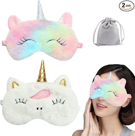 2 Pcs Cute Sleep Mask Cute Animal Sleep Mask Soft Plush Blindfold Eye Covers for Women Girls Kids