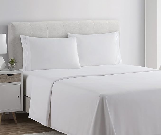 Clara Clark Bed Sheets, Premier 1800 Series 4 Piece Bed Sheet Set, Deep Pocket, Wrinkle, Fade, Stain Resistant, Luxury Soft Bedding Sheets & Pillowcases, Queen, White