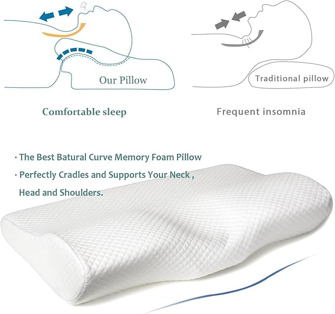 EPABO Contour Memory Foam Pillow Orthopedic Sleeping Pillows, Ergonomic Cervical Pillow for Neck Pain - for Side Sleepers, Back and Stomach Sleepers, Free Pillowcase Included (Firm & Queen)