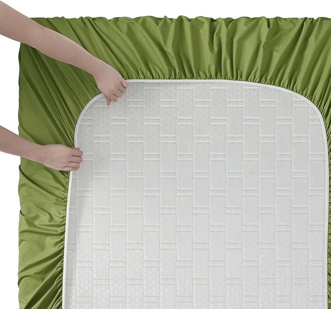Clara Clark Cal King Sheets, 6 Piece Set - Hotel Luxury Sheets for Cal King Size Bed, Super Soft Bedding Set, Cal King Size, Calla Green