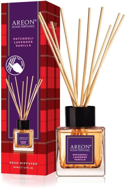 Areon Home Luxury Perfume Reed Diffuser + 10 Rattan Reeds, Patchouli Lavender Vanilla 50 ml
