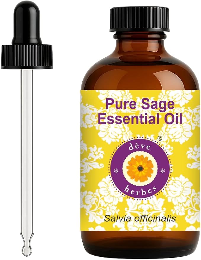 dève herbes Sage Essential Oil (Salvia officinalis) with Glass Dropper | Pure | Non-Sticky | Non-Greasy | Lightweight | Men & Women | All Skin Types | Steam Distilled 120ml (4 oz)