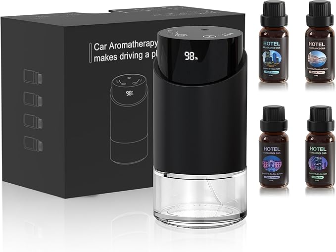 Aluminum Alloy Waterless Essential Oil Diffuser for Home Rechargeable Scent Diffusers with 4 Timer Settings, 3 Mist Levels with Vehicle Mode for Car Room Studio Office, Black Metal,100ml (Gift Set)
