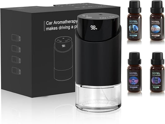 Aluminum Alloy Waterless Essential Oil Diffuser for Home Rechargeable Scent Diffusers with 4 Timer Settings, 3 Mist Levels with Vehicle Mode for Car Room Studio Office, Black Metal,100ml (Gift Set)