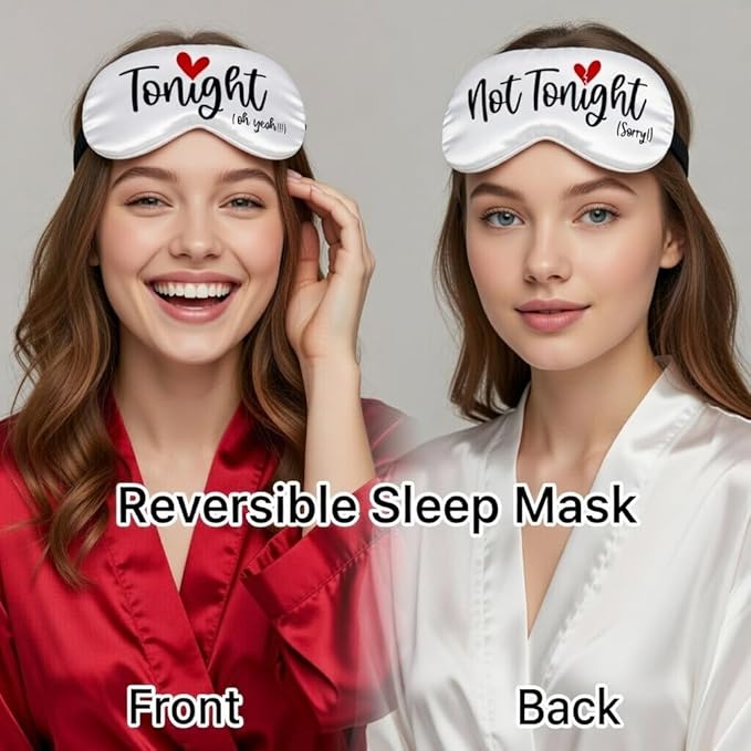 Tonight/Not Tonight Reversible Sleeping Mask. Funny Wedding Gift for New Couple. Engagement, Bridal Shower Party Gift to Bride and Groom. Valentine's Day Aniversary Romantic Gift to Husband and Wife.