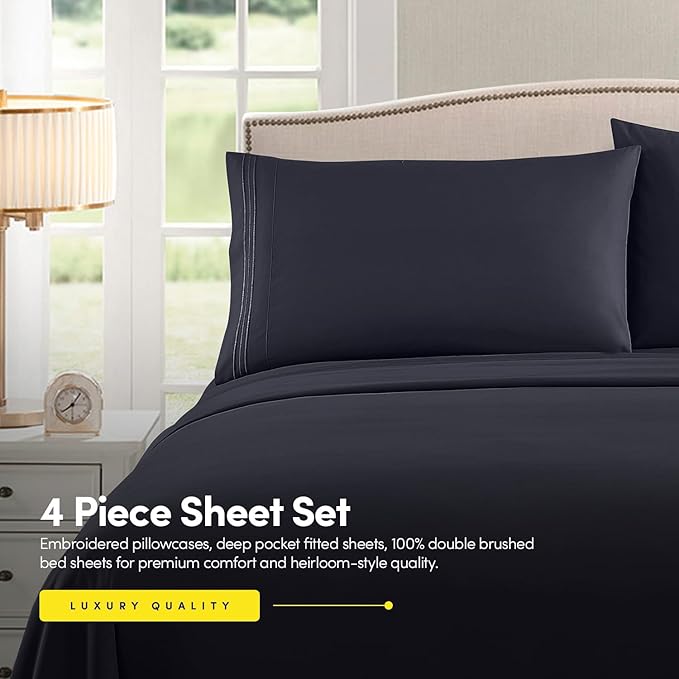1500 Supreme Collection California King Sheet Sets Navy Blue - Luxury Hotel Bed Sheets and Pillowcase Set for California King Mattress - Extra Soft, Elastic Corner Straps, Deep Pocket Sheets Navy