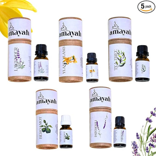 Amayah Essential Oils Set for Skin Glow & Self Care | Patchouli, Lavender & Botanical Oils for Face, Relaxation & Aromatherapy | Natural Skincare Oil Kit for Radiant Skin (Combo Pack 5)