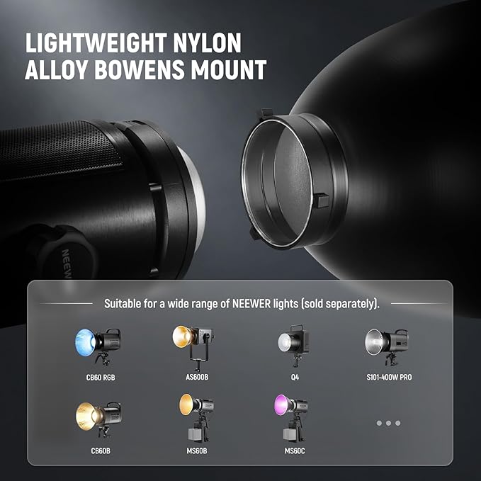 NEEWER 11.6"/29.5cm Deep Focus Reflector Bowens Mount with 15°/30° Honeycomb Grids & Soft Cloth, 45° Diffuser Lamp Shade Compatible with Godox NEEWER Studio Strobe Flash Light Speedlite, FR30