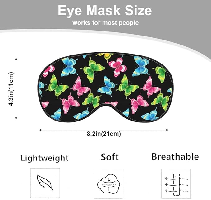 Colorful Butterflies Sleep Mask Eye Mask Spring Summer Mother's Day Sleep Mask Light Blocking Adjustable Smooth Soft Eye Masks for Women Deep Rest Travel