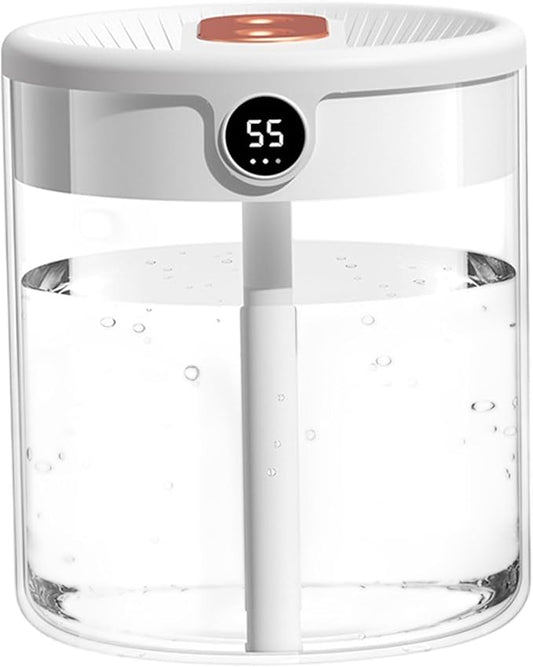 Air Humidifier with Humidity Display, 2L Mute Clear Cool Mist Diffuser with 3 Modes, Dual Spray & Light for Bedroom, Car, Baby Nursery, Office, Indoor Plants
