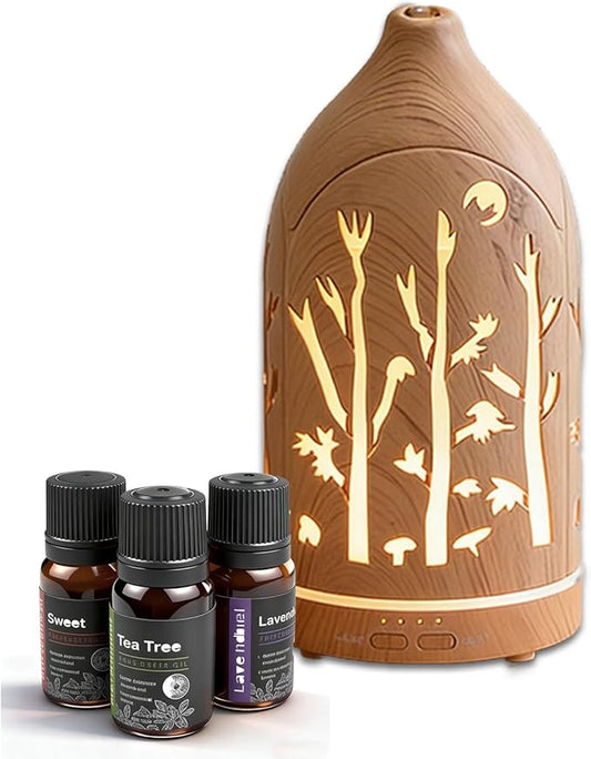 3 Essential Oil Diffuser Set,7.1''x3.5'' Aromatherapy Diffusers,Desk Humidifiers for Office,Small 200ml Humidifier with 7 LED Colors Night Lights,Waterless Auto-Off for Home Decor Gift (Tree)