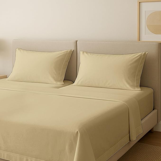Carressa Linen 100% Egyptian Cotton Split King Sheets Sets for Adjustable Bed - 600 Series Hydrangeas Collection 5 PC Sand Top Split King Sheets, 16" Deep Pocket Sheet for Adjustable Bed