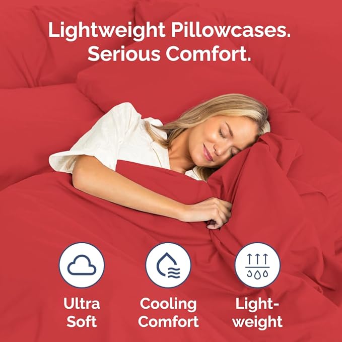 Body Pillowcases Set of 4-20x54 Long Body Pillow Case - Soft Body Pillow Cover for Sleeping & Side Sleepers - Comfy, Cozy Breathable & Fade Free - Machine Washable with Envelope Enclosure - (Red)