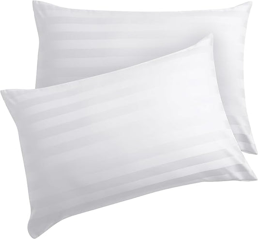 4 Pack 100% Egyptian Cotton Standard Pillow Protector with Hidden Zipper, 400 Thread Count Pillow Covers, Sateen Weave Cooling Bed Pillow Cases, Soft Breathable Non Noisy Easy Care (Striped White)