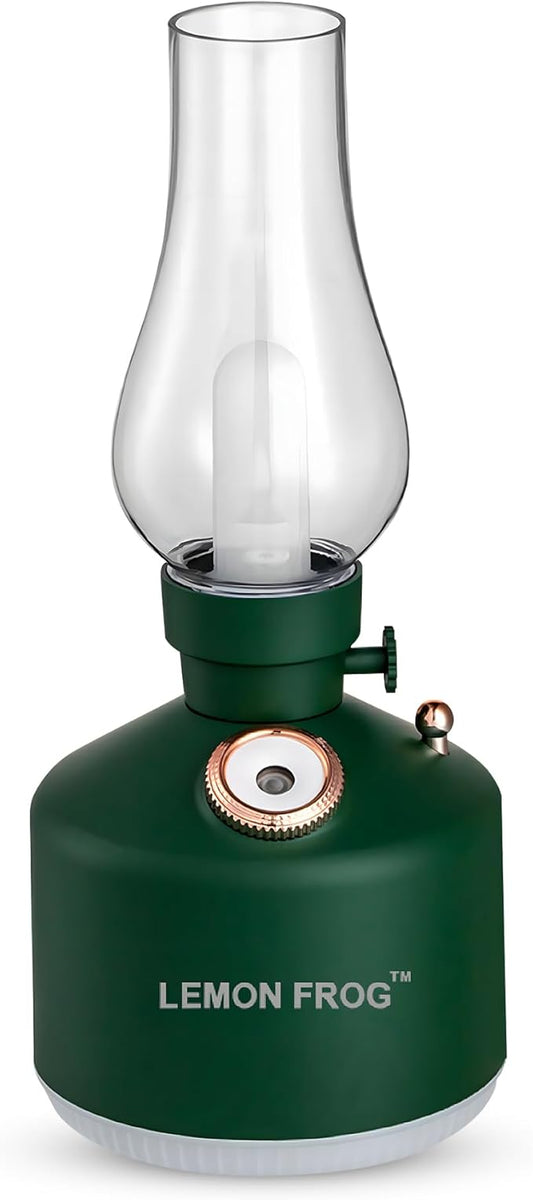 Aroma Diffuser-Vintage LED Night Lamp with Timed Spray; 1200mAh Battery; Wireless; Colorful Lights; Fine Water Mist; Dimming Control; Two Level Spray Quantity; 280mL Capacity. (Forest Green)