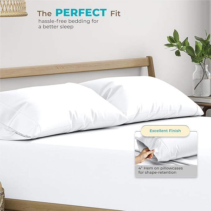 Thread Spread 100% Egyptian Cotton King Size Pillow Cases Set of 2 - Luxury 800 Series Euphoria Collection Pillow Cases King Size (White), Soft Cooling Breathable Hotel Cotton Pillowcases