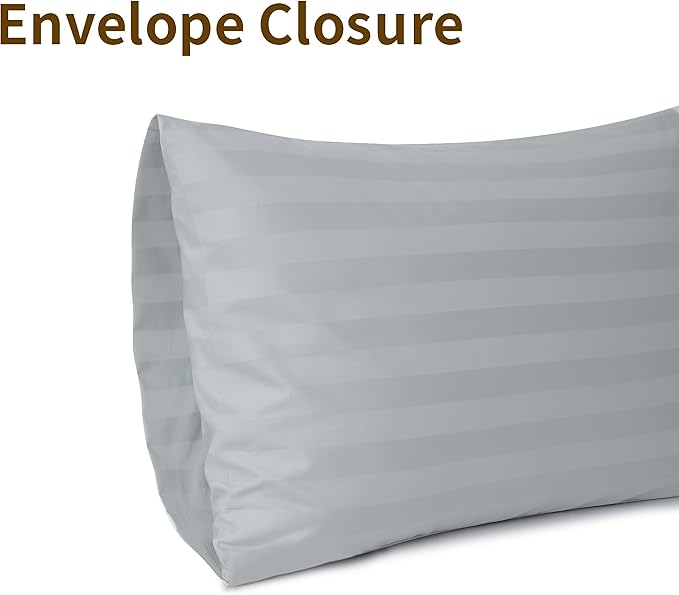 100% Egyptian Cotton Pillow Cases Set of 2, King Size 400 Thread Count Cooling Pillowcases, Soft and Breathable Pillow Covers with Envelope Closure, 20x36 Inches (King, Striped Gray)