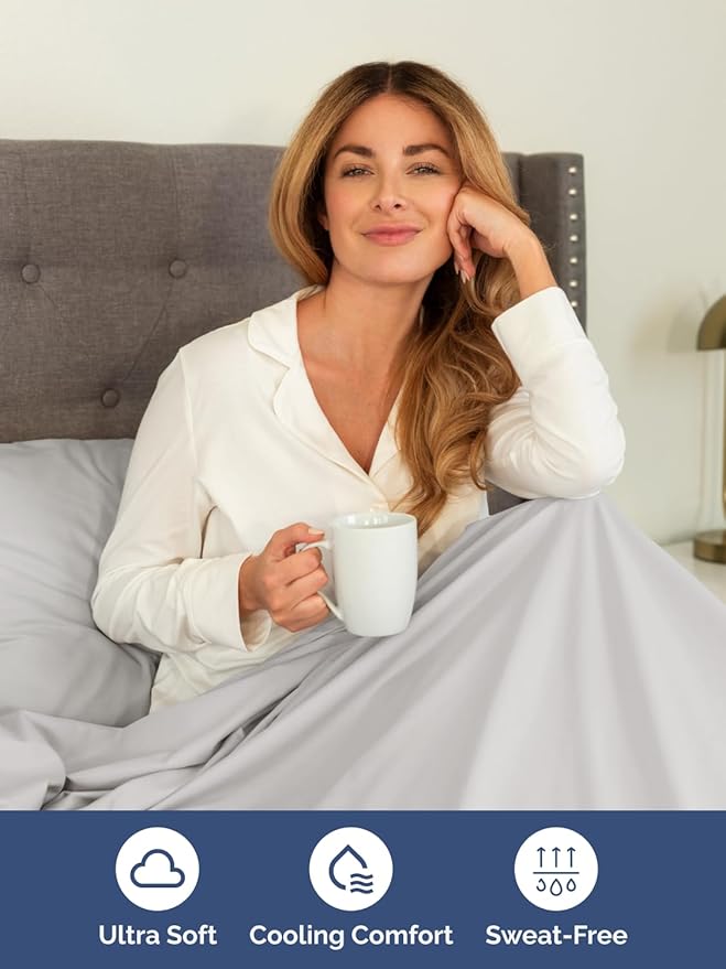 Extra Deep Queen Sheet Set - 4 Piece Breathable & Cooling Bed Sheets - Easily Fits 18 to 24 inch Mattress - Ultra Soft, Wrinkle & Fade Free w/ Extra Deep Pockets - Hotel Luxury Bedding - French Grey