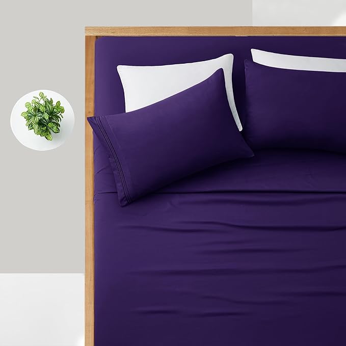 Manyshofu Extra Deep Pocket Full Size Sheets Set - Hotel Luxury 1800 Thread Count Sheets & Pillowcases - Kids Bedding Set up to 24" Mattress - Purple Bed Sheets 18-24 Inch Deep Pockets - 4 Piece